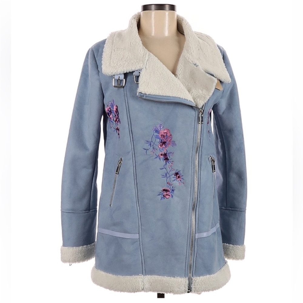 Faux Suede Aviator Romeo & Juliet Couture Embroidered Jacket NWT